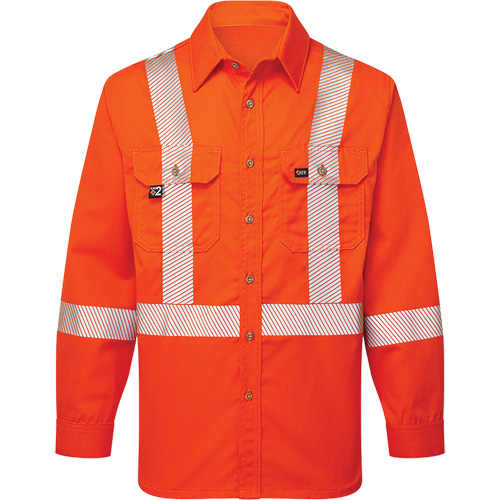 Chemise de travail FR ray&eacute;e et segment&eacute;e Ultrasoft, Moyen, Orange Fastek