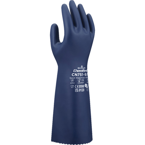 CN751 Chemical-Resistant Gloves, Size Small/7, 15" L, Nitrile, 18-mil Fastek