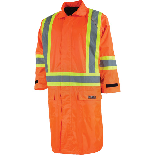 Long Rain Jacket with Detachable Hood, Nylon/PVC, Small, High Visibility Orange Fastek