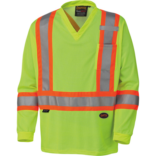 6985 Traffic Micro Mesh Long-Sleeved Safety Shirt, Small, High Visibility Lime-Yellow Fastek
