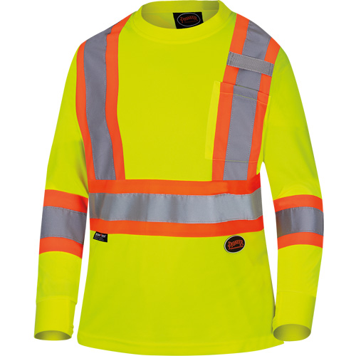 6969 Chandail de s&eacute;curit&eacute; &agrave; manches longues en il-de-perdrix pour femme, Polyester, T-petit, Jaune lime haute visibilit&eacute; Fastek
