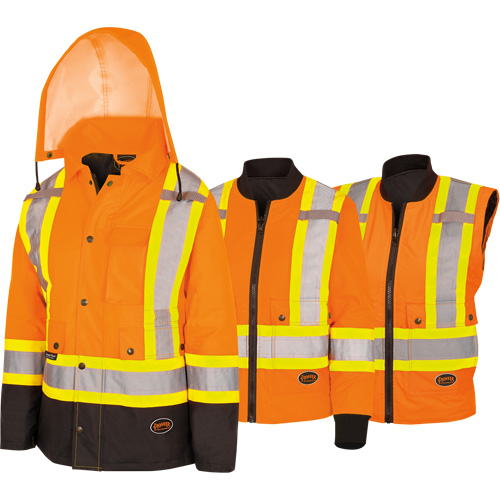 5020BBW Manteau 7 en 1 imperm&eacute;able pour femmes avec capuchon, Polyester/Polyur&eacute;thane, Orange haute visibilit&eacute;, T-petit Fastek