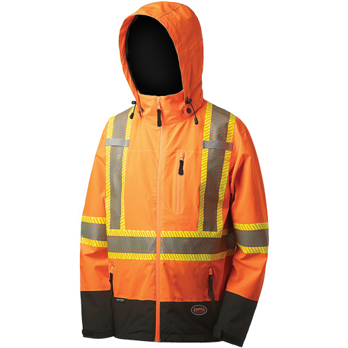 5220 Manteau de s&eacute;curit&eacute; imperm&eacute;able &agrave; coquille souple de premi&egrave;re qualit&eacute;, Polyester, Orange haute visibilit&eacute;, 2T-Grand Fastek