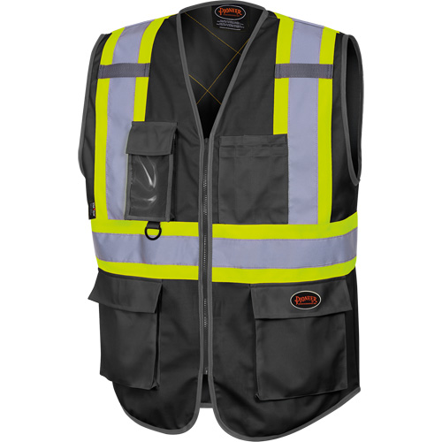 6959BK Veste de s&eacute;curit&eacute; haute visibilit&eacute; en tricot chaîne avec fermeture &agrave; glissi&egrave;re, Noir, T-petit, Polyester Fastek