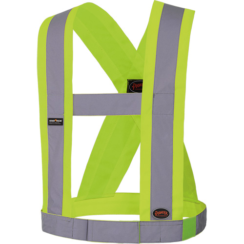 5493 High-Visibility 4" Wide Adjustable Safety Sash, Meets/Exceeds CSA Z96 Class 2 - Level 2, High Visibility Lime-Yellow, Silver Reflective Colour, One Size Fastek