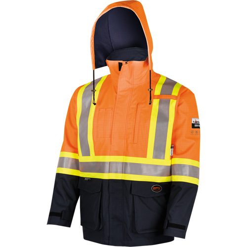 4484 Manteau de s&eacute;curit&eacute; Defender antistatique/ignifuge/anti-arc &eacute;lectrique en trilamin&eacute;, Petit, Noir/Orange haute visibilit&eacute;, 11 cal/cm² Fastek