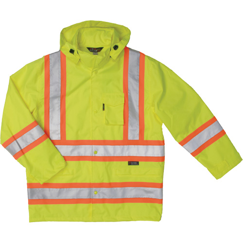 Ripstop Safety Rain Jacket, Polyester, X-Small, High Visibility Lime-Yellow Fastek