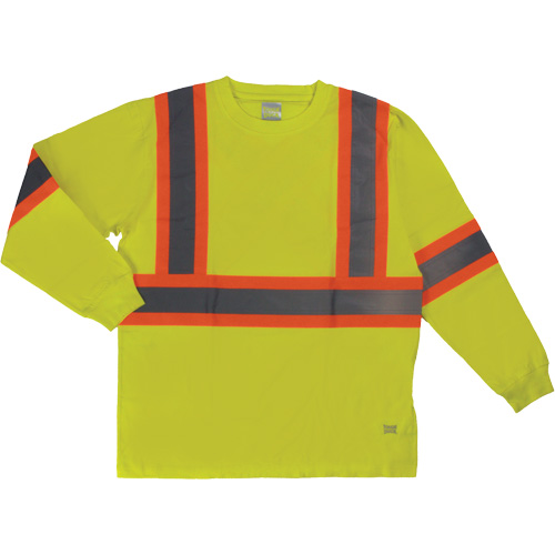 Long Sleeve Safety T-Shirt, Cotton, X-Small, High Visibility Lime-Yellow Fastek
