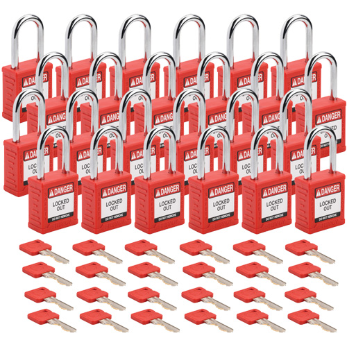 Velocity Lockout Padlocks, Red, Keyed Alike, Nylon, 1-1/2" Width Fastek