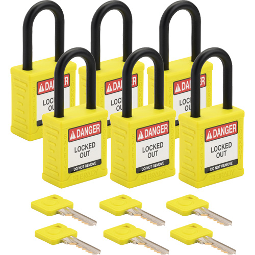 Velocity Lockout Padlocks, Yellow, Keyed Different, Nylon, 1-1/2" Width Fastek
