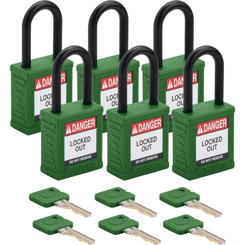 Velocity Lockout Padlocks, Green, Keyed Different, Nylon, 1-1/2" Width Fastek