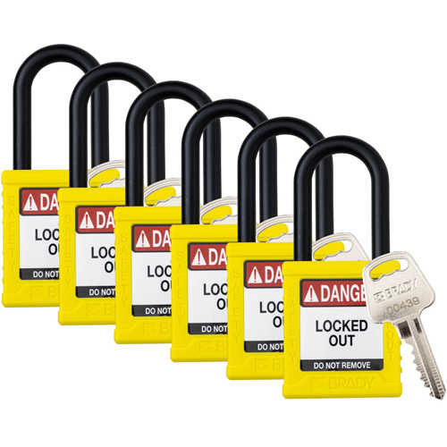 Velocity Lockout Padlocks, Yellow, Keyed Alike, Nylon, 1-1/2" Width Fastek