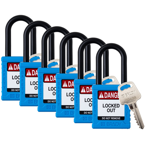 Velocity Lockout Padlocks, Blue, Keyed Alike, Nylon, 1-1/2" Width Fastek