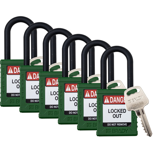 Velocity Lockout Padlocks, Green, Keyed Alike, Nylon, 1-1/2" Width Fastek