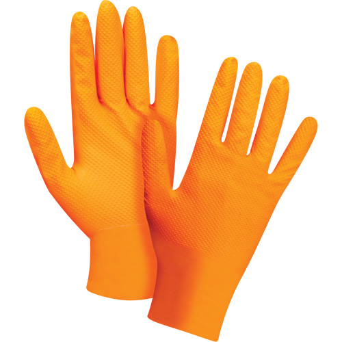 Gants d'examen de poids lourd &agrave; prise tactile, Moyen, Nitrile, 8 mils, Sans poudre, Orange Fastek
