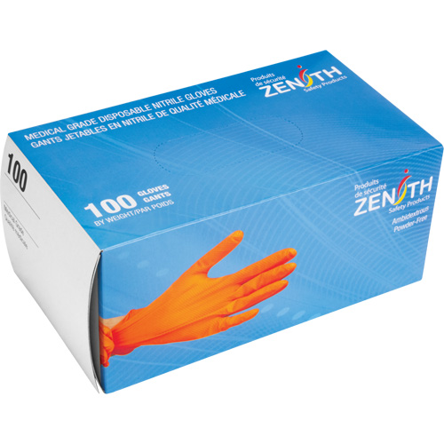 Gants d'examen de poids lourd &agrave; prise tactile, Moyen, Nitrile, 8 mils, Sans poudre, Orange Fastek