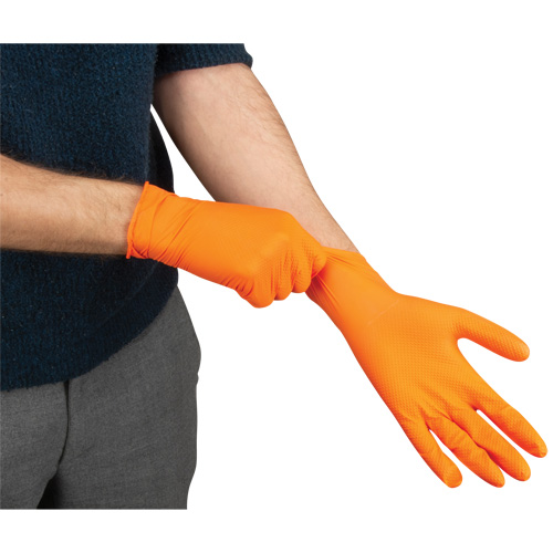 Gants d'examen de poids lourd &agrave; prise tactile, Moyen, Nitrile, 8 mils, Sans poudre, Orange Fastek