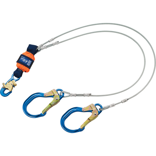 Energy Absorbing Lanyard, 6', Rebar Hook Center, Snap Hook Leg Ends, Metal Fastek