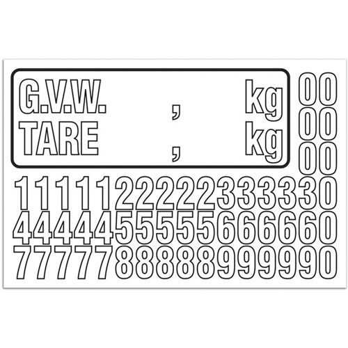 G.V.W. Truck Number Kit, Assorted Numbers/Letters/Punctuation, White Fastek