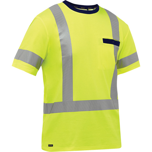Bisley&reg; X-Back Short Sleeve Shirt, Poly-Cotton, Small, High Visibility Lime-Yellow Fastek