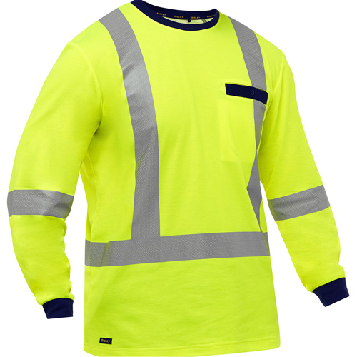 Bisley&reg; X-Back Long Sleeve Shirt, Poly-Cotton, Small, High Visibility Lime-Yellow Fastek