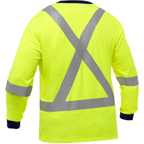 Bisley&reg; X-Back Long Sleeve Shirt, Poly-Cotton, Small, High Visibility Lime-Yellow Fastek