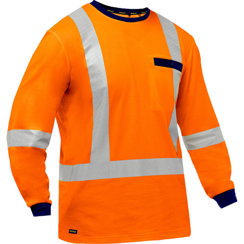 Bisley&reg; X-Back Long Sleeve Shirt, Poly-Cotton, Small, High Visibility Orange Fastek