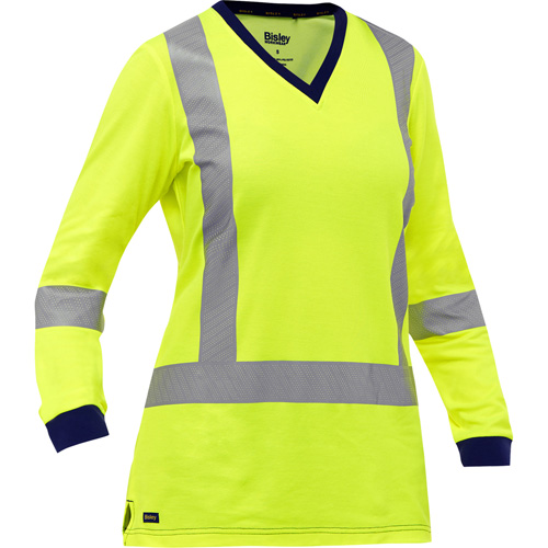 Bisley&reg; Women's X-Back Long Sleeve Shirt, Poly-Cotton, Small, High Visibility Lime-Yellow Fastek