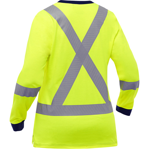 Bisley&reg; Women's X-Back Long Sleeve Shirt, Poly-Cotton, Small, High Visibility Lime-Yellow Fastek