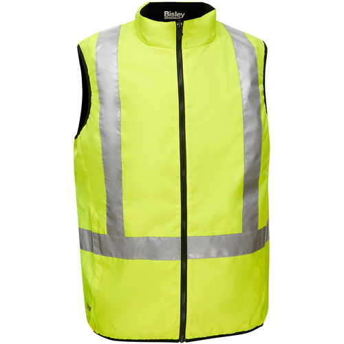Bisley&reg; X-Back Reversible Puffer Vest, High Visibility Lime-Yellow, 2X-Large, Polyester Fastek