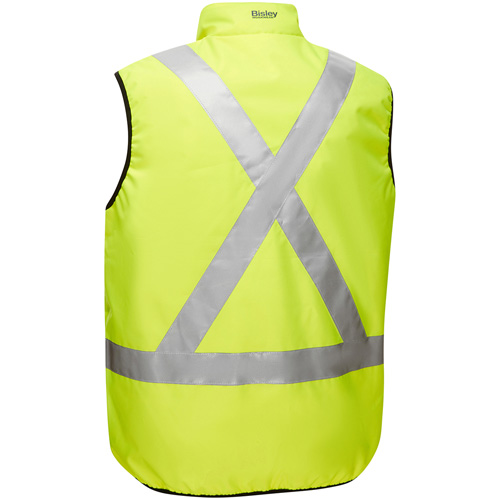 Bisley&reg; X-Back Reversible Puffer Vest, High Visibility Lime-Yellow, 2X-Large, Polyester Fastek
