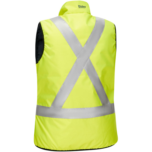 Bisley&reg; X-Back Women's Contoured Reversible Puffer Vest, High Visibility Lime-Yellow, 3X-Large, Polyester Fastek
