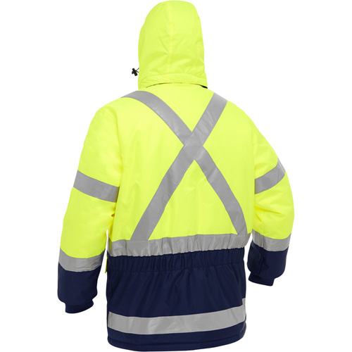 Bisley&reg; X-Back Extreme Cold Jacket with Navy Bottom, Polyester, High Visibility Lime-Yellow, Small Fastek