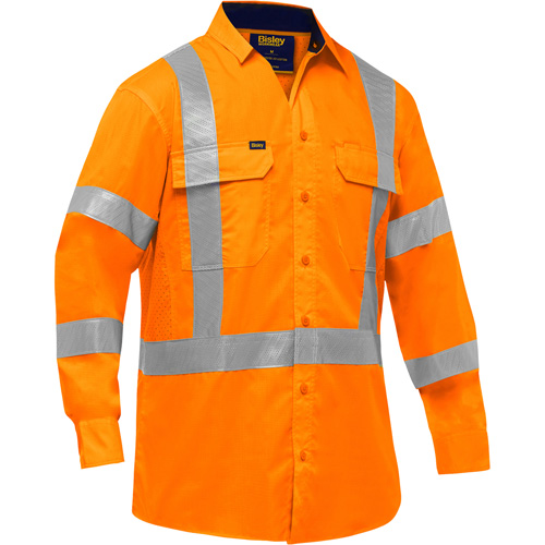 Bisley&reg; X-Back Long Sleeve Work Shirt with X-Airflow, Poly-Cotton, Small, High Visibility Orange Fastek