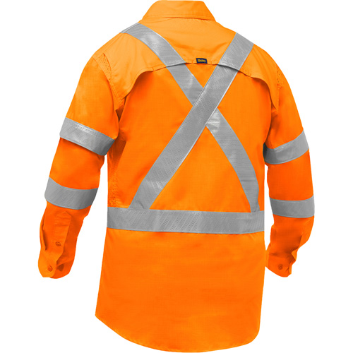 Bisley&reg; X-Back Long Sleeve Work Shirt with X-Airflow, Poly-Cotton, Small, High Visibility Orange Fastek