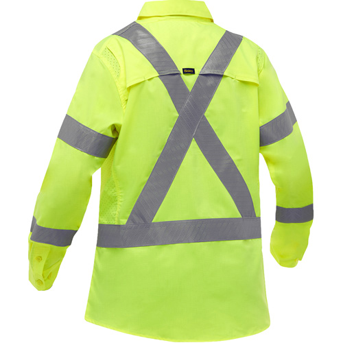 Bisley&reg; X-Back Women's Long Sleeve Work Shirt with X-Airflow, Poly-Cotton, Small, High Visibility Lime-Yellow Fastek