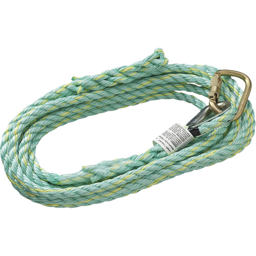 VL-1115-25 Cordage de s&eacute;curit&eacute; vertical avec mousqueton d'ancrage &agrave; une extr&eacute;mit&eacute; & &eacute;clisse dorsale d'extr&eacute;mit&eacute; &agrave; la traîne, Copolym&egrave;re Fastek