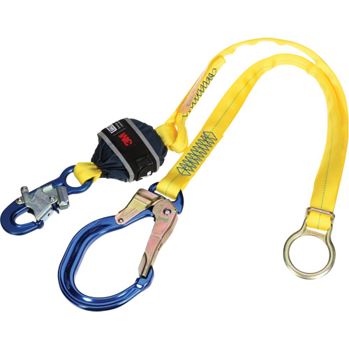 Tie-Back Web Shock-Absorbing Lanyard, 6', Rebar Hook Center, Snap Hook Leg Ends, Polyester Fastek