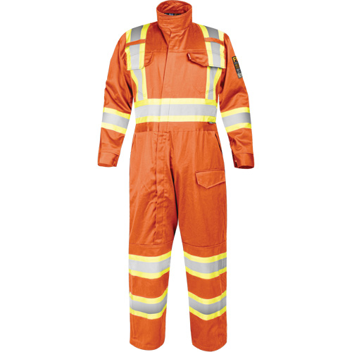 Fire-Resistant Coverall with High-Visibility Bands, Size Small, Orange Fastek
