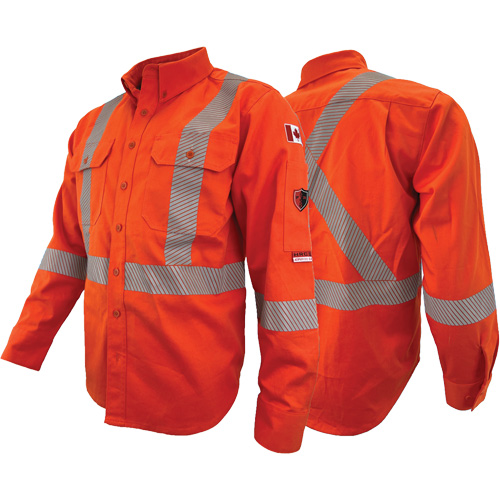 Atlas Guardian&reg; FR/AR Work Shirts with 2" Striping, X-Small, High Visibility Orange Fastek