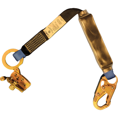 Trailing Rope Grab with Attached Shock Pack Lanyard, 2', Snap Hook Center, Snap Hook Leg Ends, Polyester Fastek