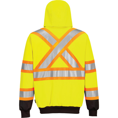 Contrast-Striped Safety Hoodie, Small, Black/High Visibility Lime-Yellow Fastek