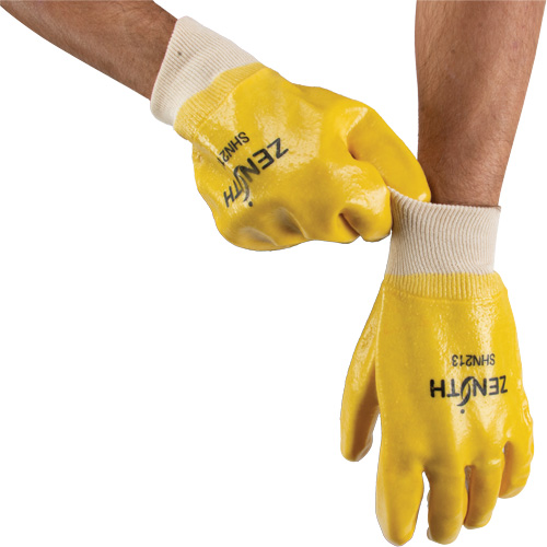 Rough-Finish Chemical-Resistant Gloves, Size 9, 10" L, PVC, Interlock Inner Lining, 47-mil Fastek