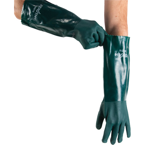 Gants verts &agrave; double enduit, 18" lo, PVC, Doublure en Jersey de coton, 70 mils Fastek