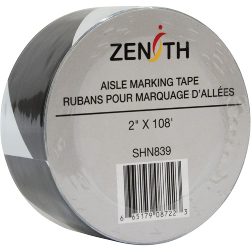 Aisle Marking Tape, 2" x 108', PVC, Black and White Fastek