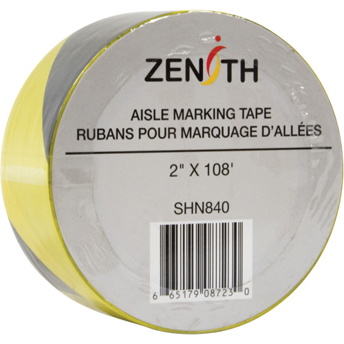 Aisle Marking Tape, 2" x 108', PVC, Black and Yellow Fastek