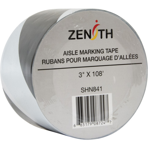 Aisle Marking Tape, 3" x 108', PVC, Black and White Fastek