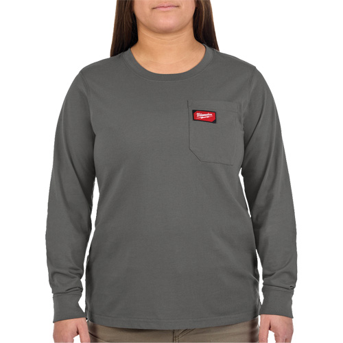 GRIDIRON Long Sleeve Pocket T-Shirt, Women's, X-Small, Grey Fastek