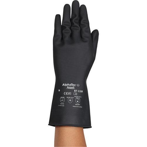 Gants r&eacute;sistants aux produits chimiques AlphaTec 87-118, Taille Petit/7, 12,6" lo, Latex de caoutchouc, Doublure en Coton, 31-mil Fastek
