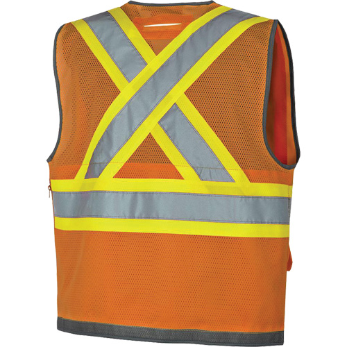 Pioneer Mesh Back Zip Front Surveyor Safety Vest, High Visibility Orange, Small, Polyester Fastek